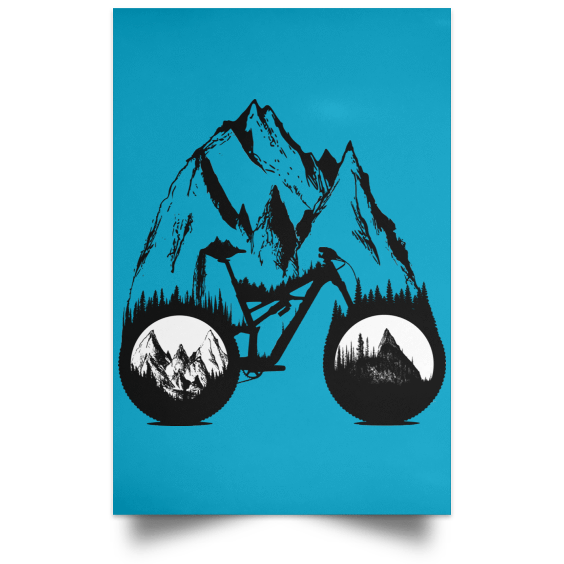 Housewares Turquoise / 12" x 18" One With Nature Mountain Bike Portrait Poster
