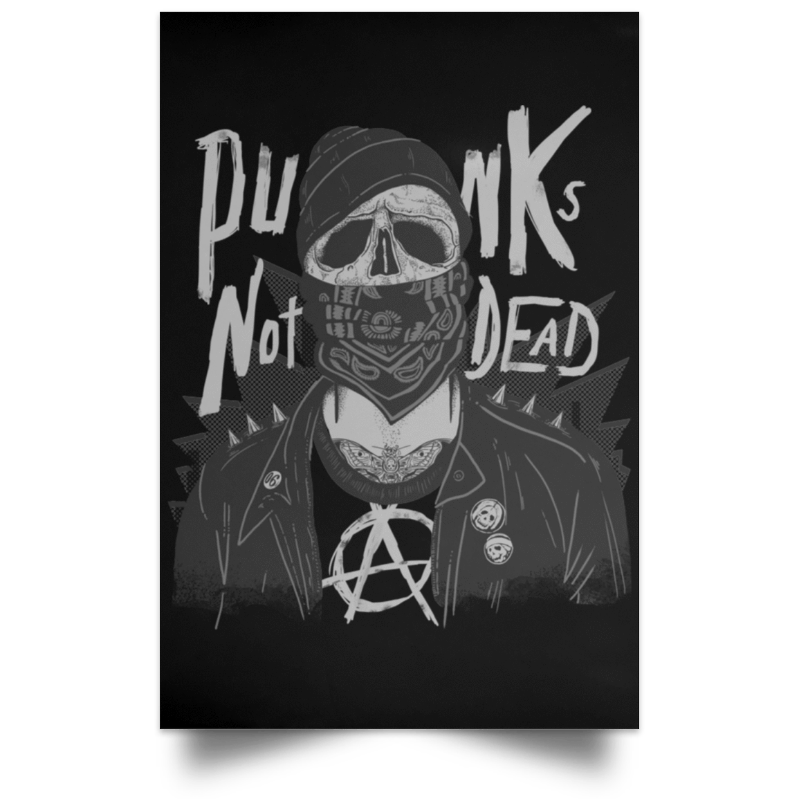 Housewares Black / 12" x 18" PUNK SKULL Portrait Poster