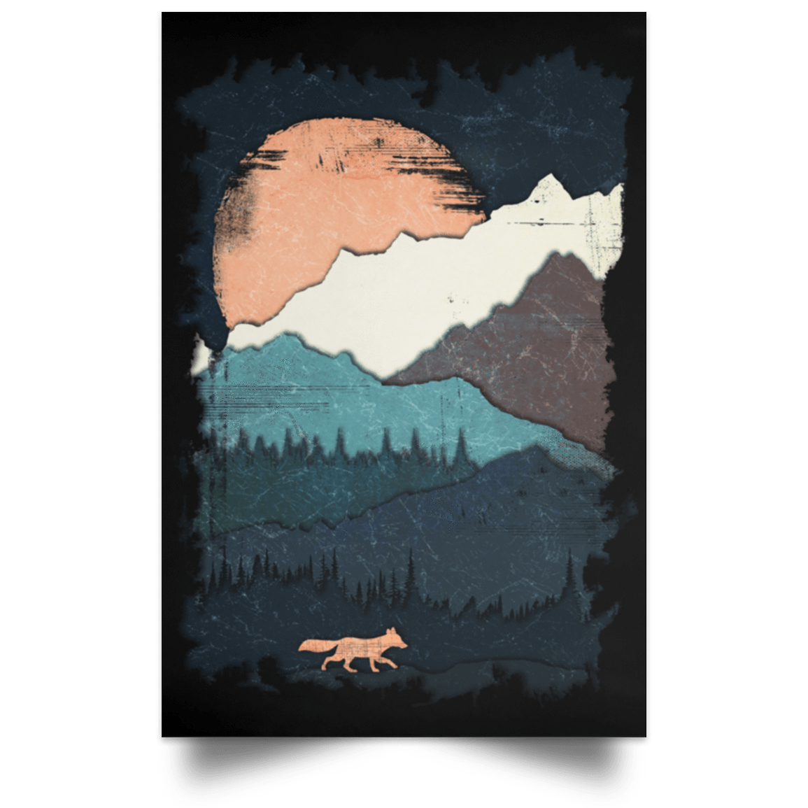 Housewares Black / 12" x 18" Scenic Fox Mountains Portrait Poster