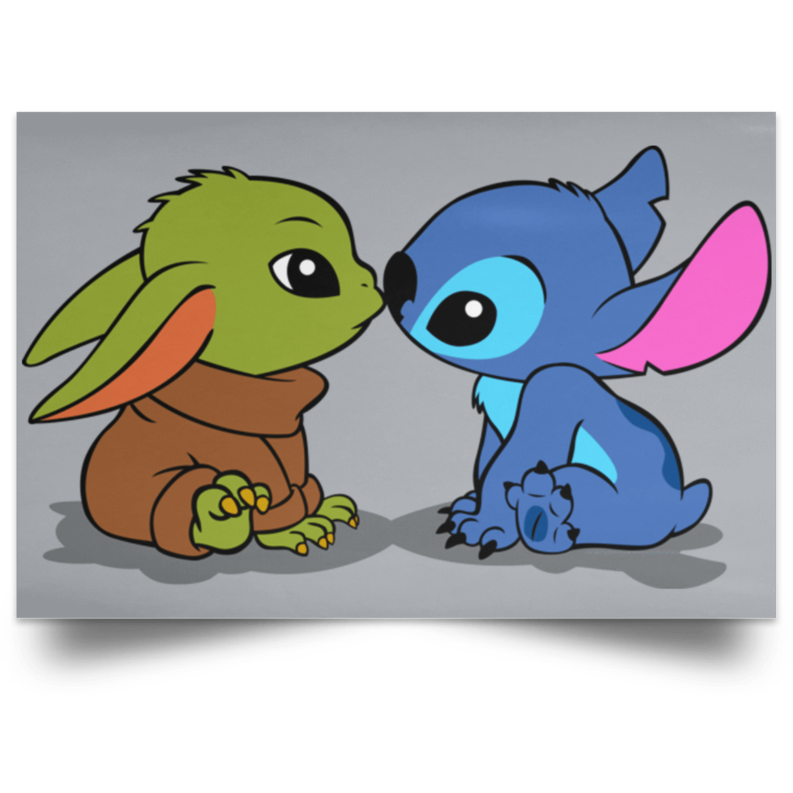 Housewares Grey / 18" x 12" Stitch Yoda Baby Landscape Poster