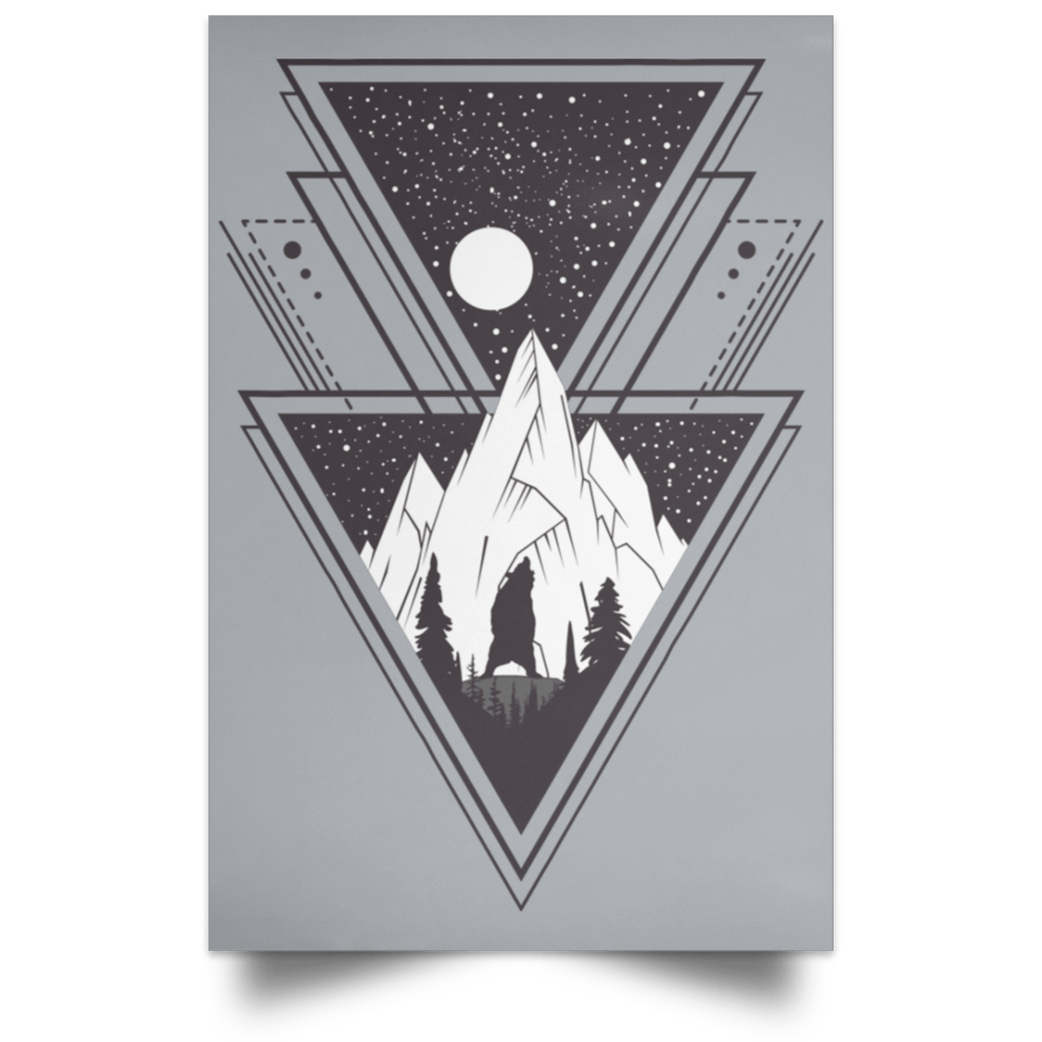 Housewares Grey / 12" x 18" Triangle Bear Art Portrait Poster