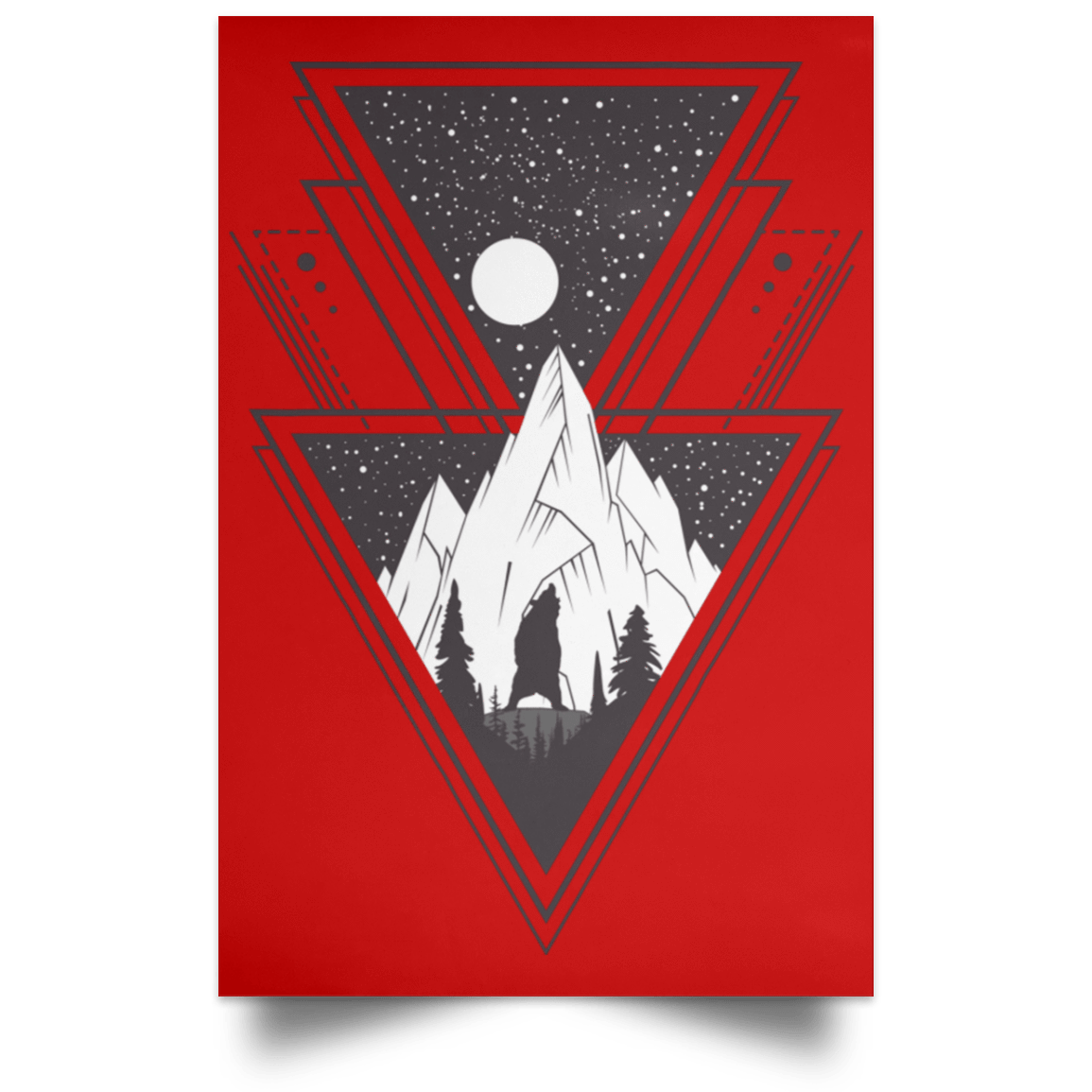 Housewares Red / 12" x 18" Triangle Bear Art Portrait Poster