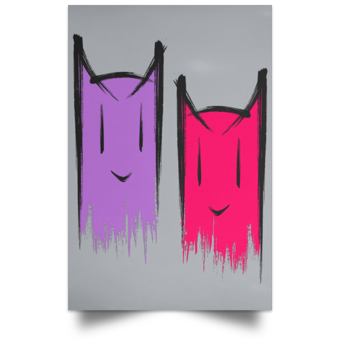 Housewares Grey / 12" x 18" Two Crazy Cats Portrait Poster