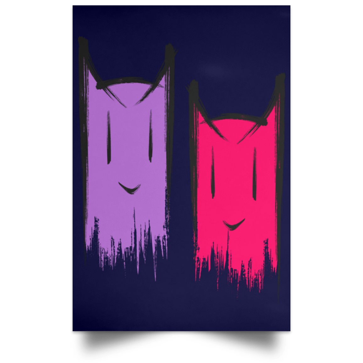 Housewares Navy / 12" x 18" Two Crazy Cats Portrait Poster