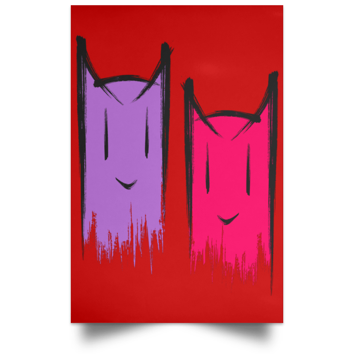 Housewares Red / 12" x 18" Two Crazy Cats Portrait Poster