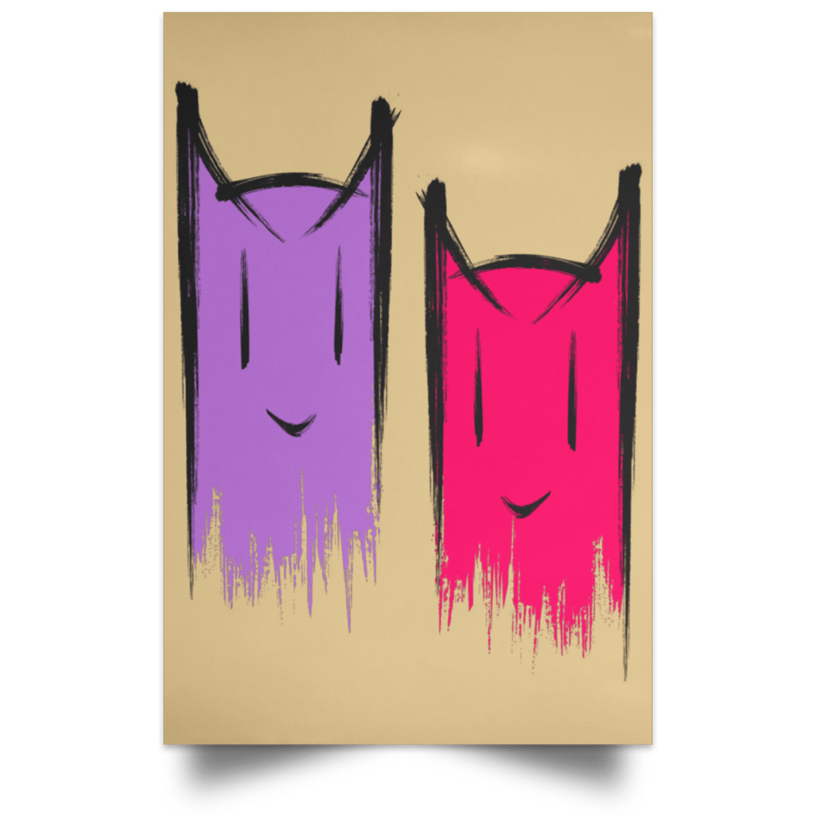 Housewares Tan / 12" x 18" Two Crazy Cats Portrait Poster