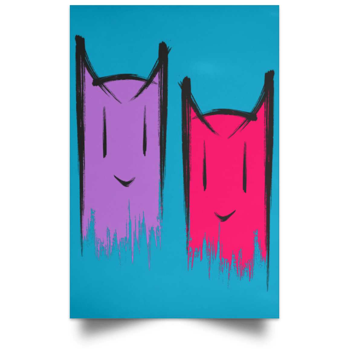 Housewares Turquoise / 12" x 18" Two Crazy Cats Portrait Poster