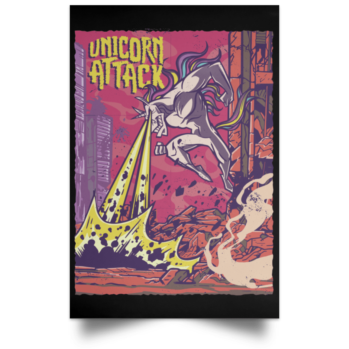 Housewares Black / 12" x 18" Unicorn Attack Portrait Poster