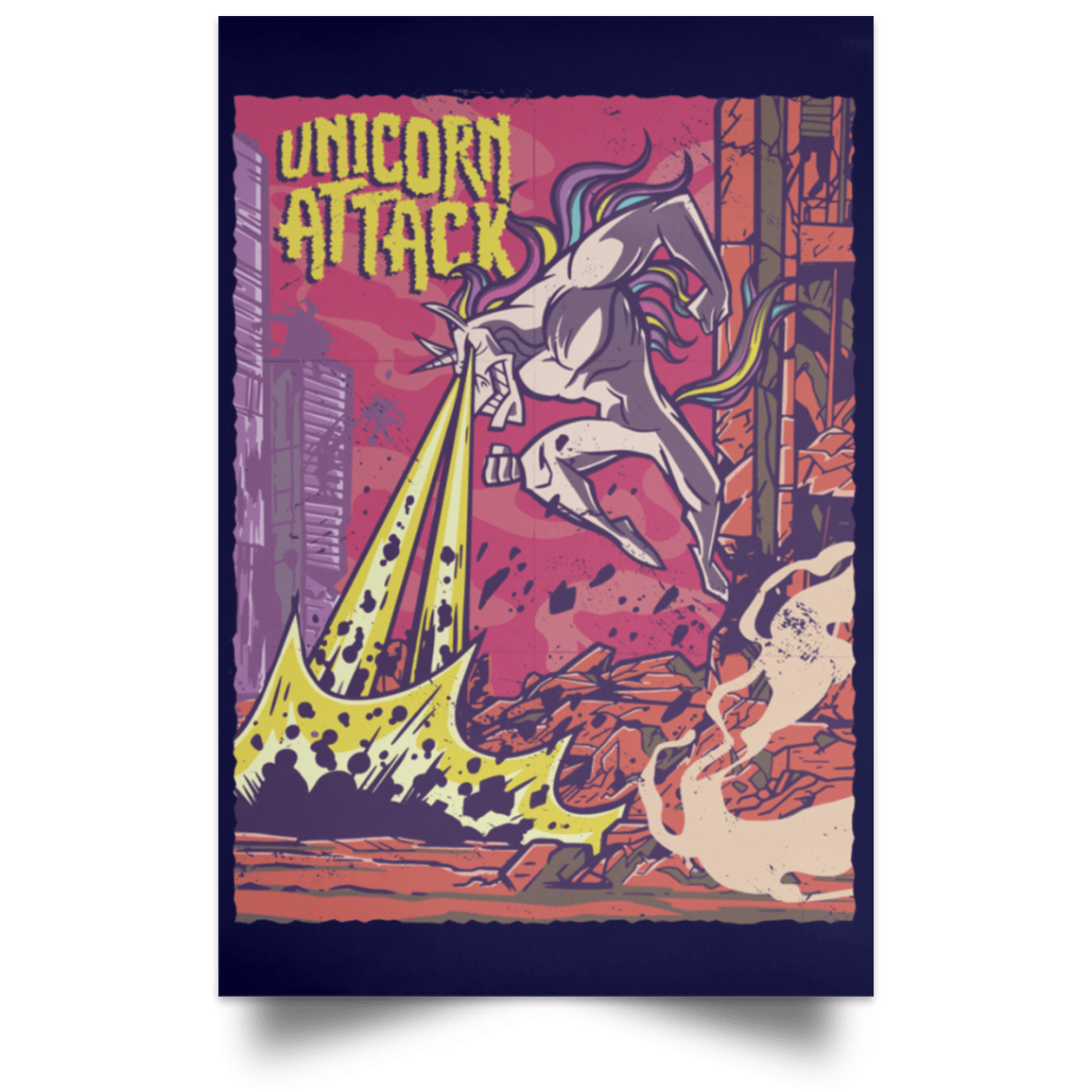 Housewares Navy / 12" x 18" Unicorn Attack Portrait Poster