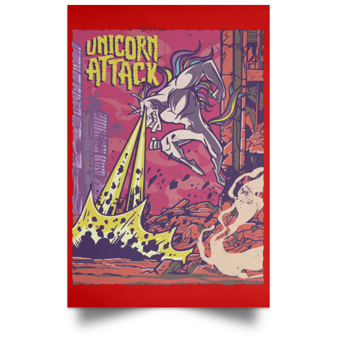 Housewares Red / 12" x 18" Unicorn Attack Portrait Poster