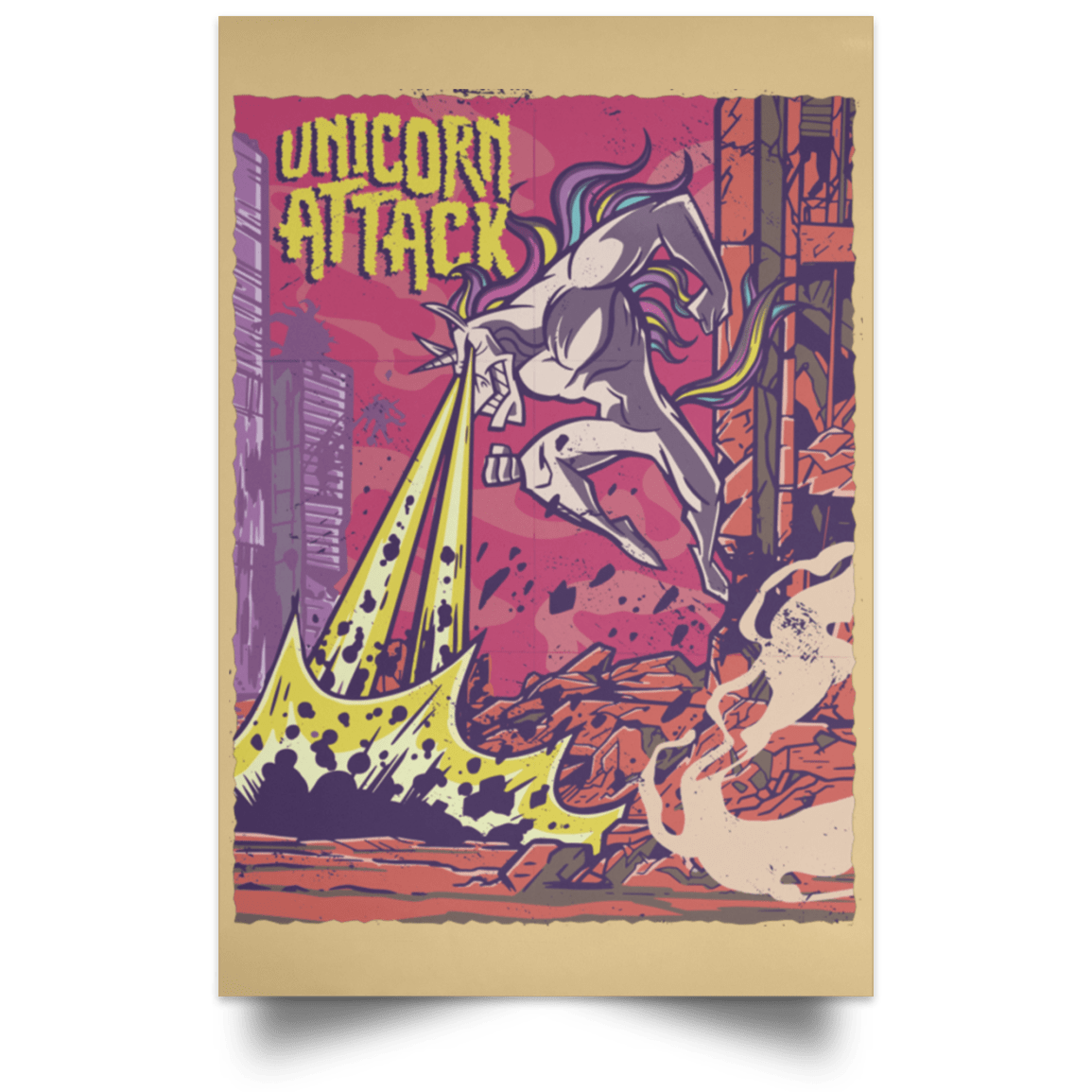 Housewares Tan / 12" x 18" Unicorn Attack Portrait Poster