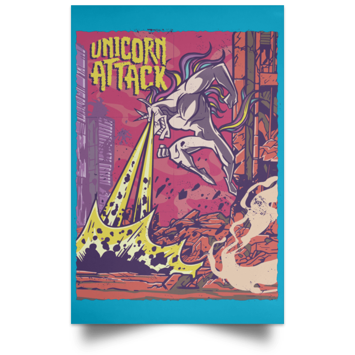 Housewares Turquoise / 12" x 18" Unicorn Attack Portrait Poster