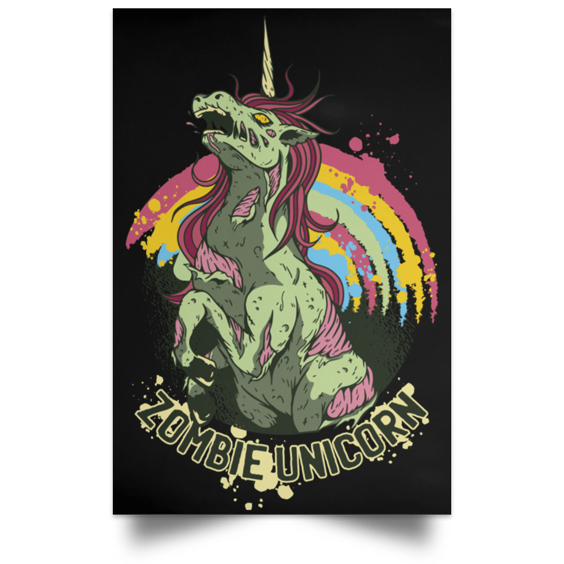 Housewares Black / 12" x 18" Zombie Unicorn Portrait Poster