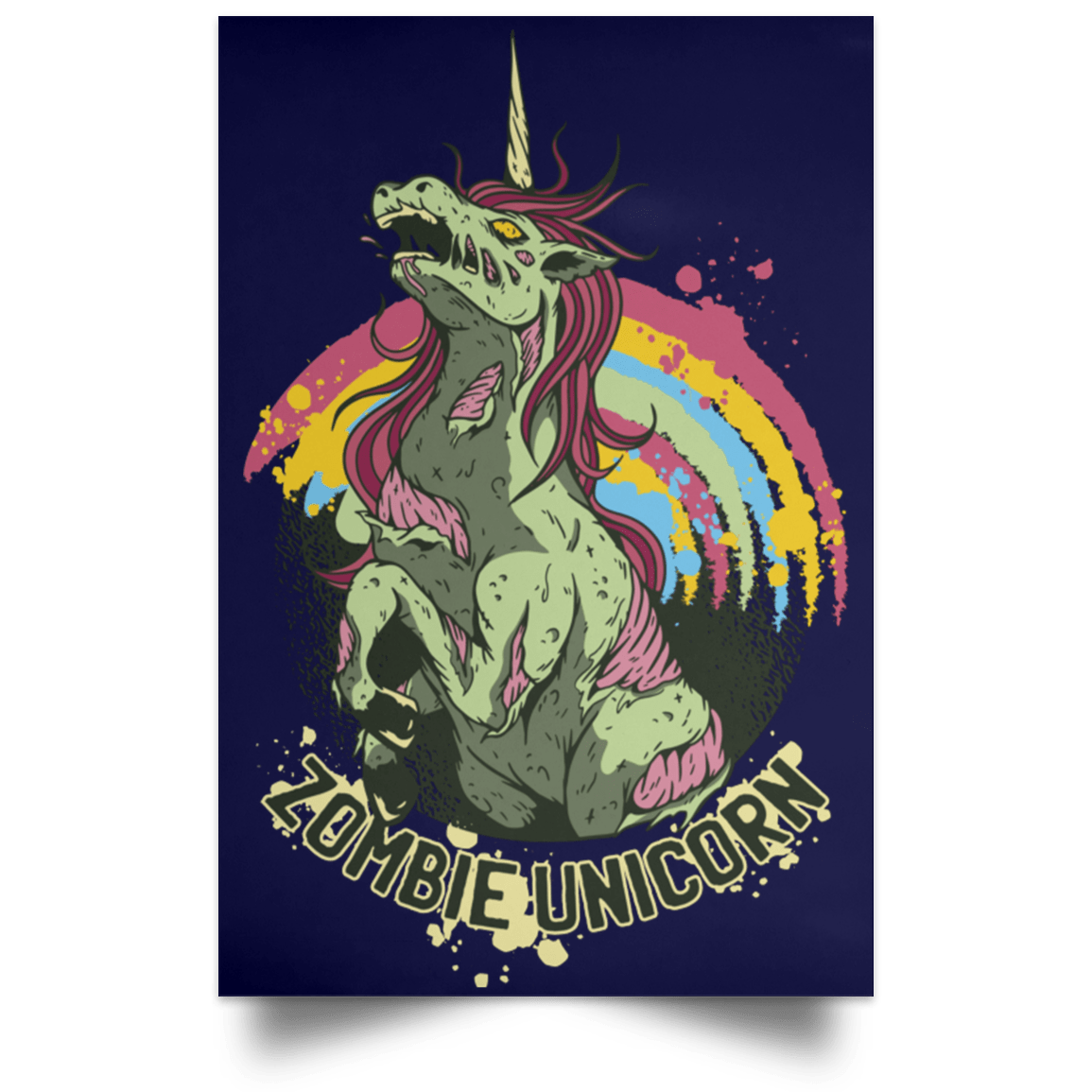 Housewares Navy / 12" x 18" Zombie Unicorn Portrait Poster