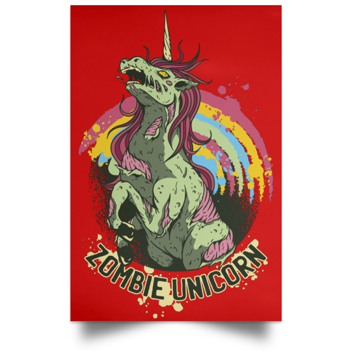 Housewares Red / 12" x 18" Zombie Unicorn Portrait Poster