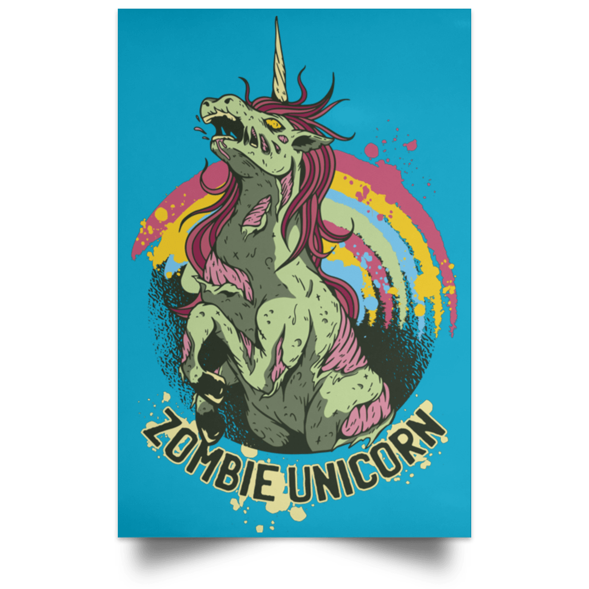 Housewares Turquoise / 12" x 18" Zombie Unicorn Portrait Poster
