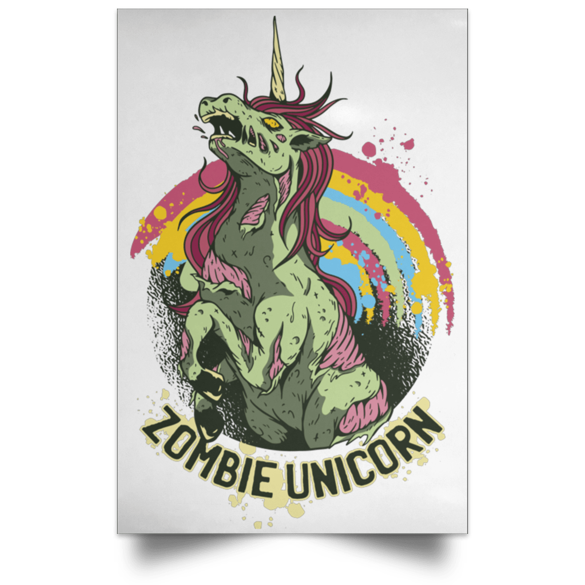 Housewares White / 12" x 18" Zombie Unicorn Portrait Poster