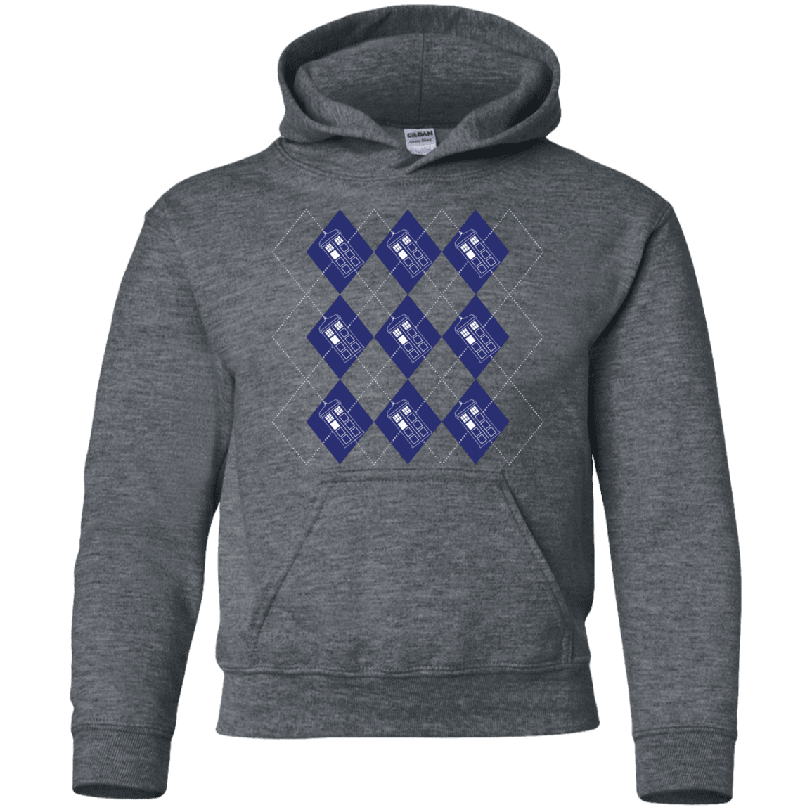 Sweatshirts Dark Heather / YS Argyle Tardis Youth Hoodie