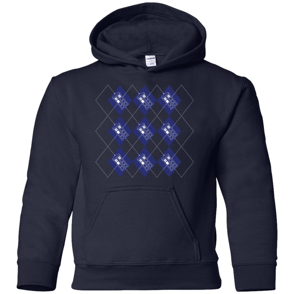Sweatshirts Navy / YS Argyle Tardis Youth Hoodie