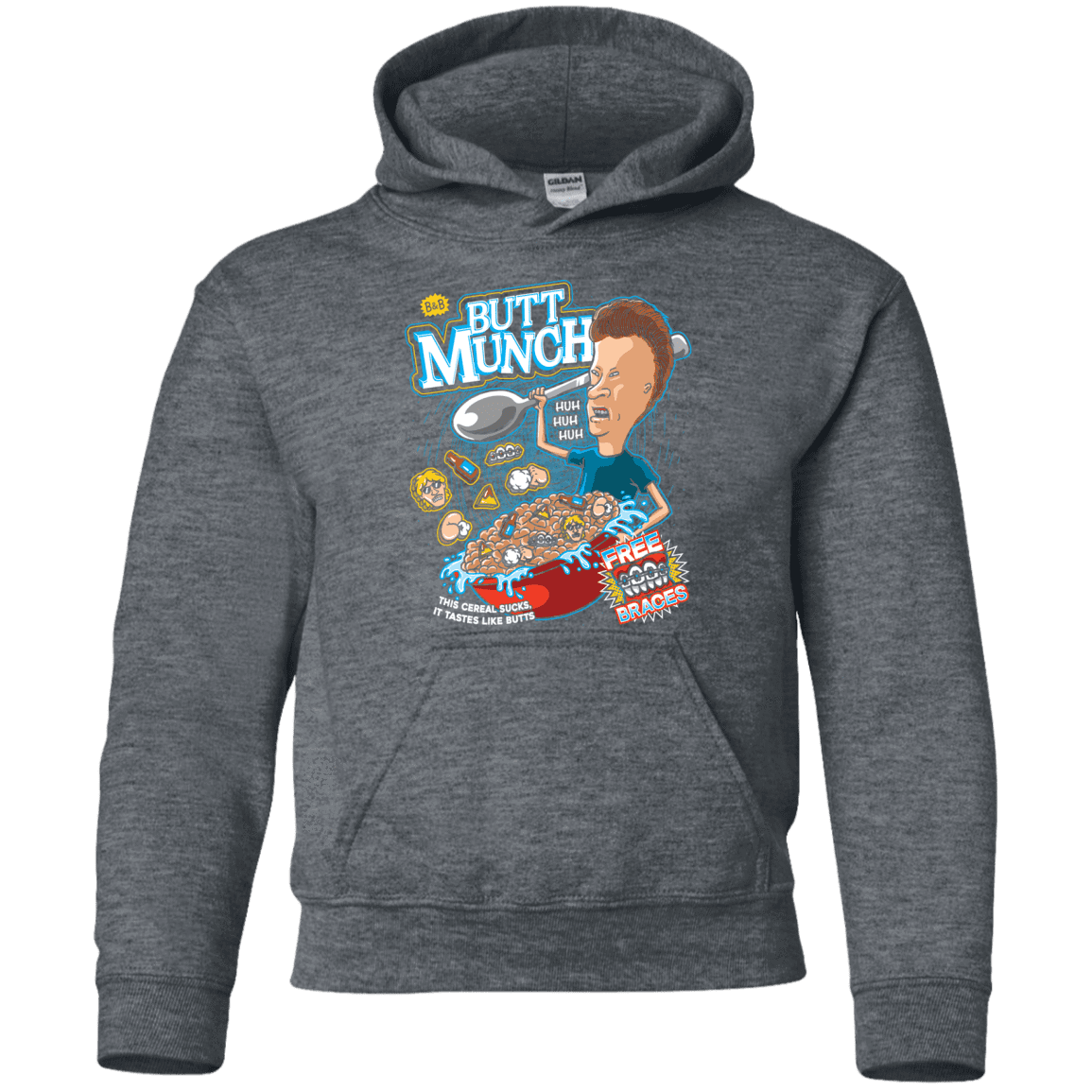 Sweatshirts Dark Heather / YS Buttmunch Cereal Youth Hoodie