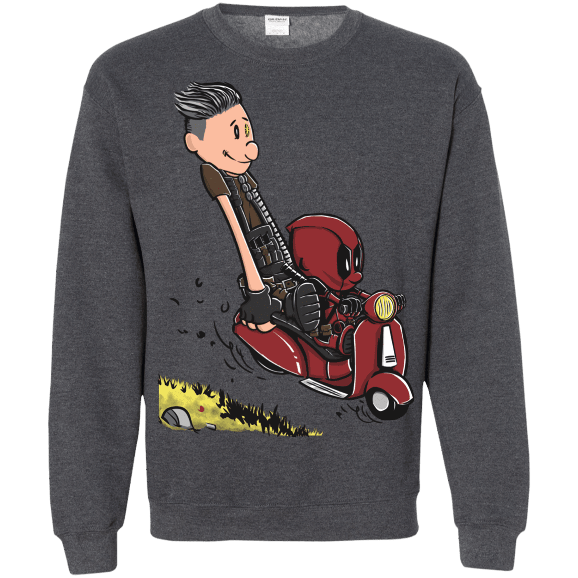 Sweatshirts Dark Heather / S Calvin & Deadpool Crewneck Sweatshirt