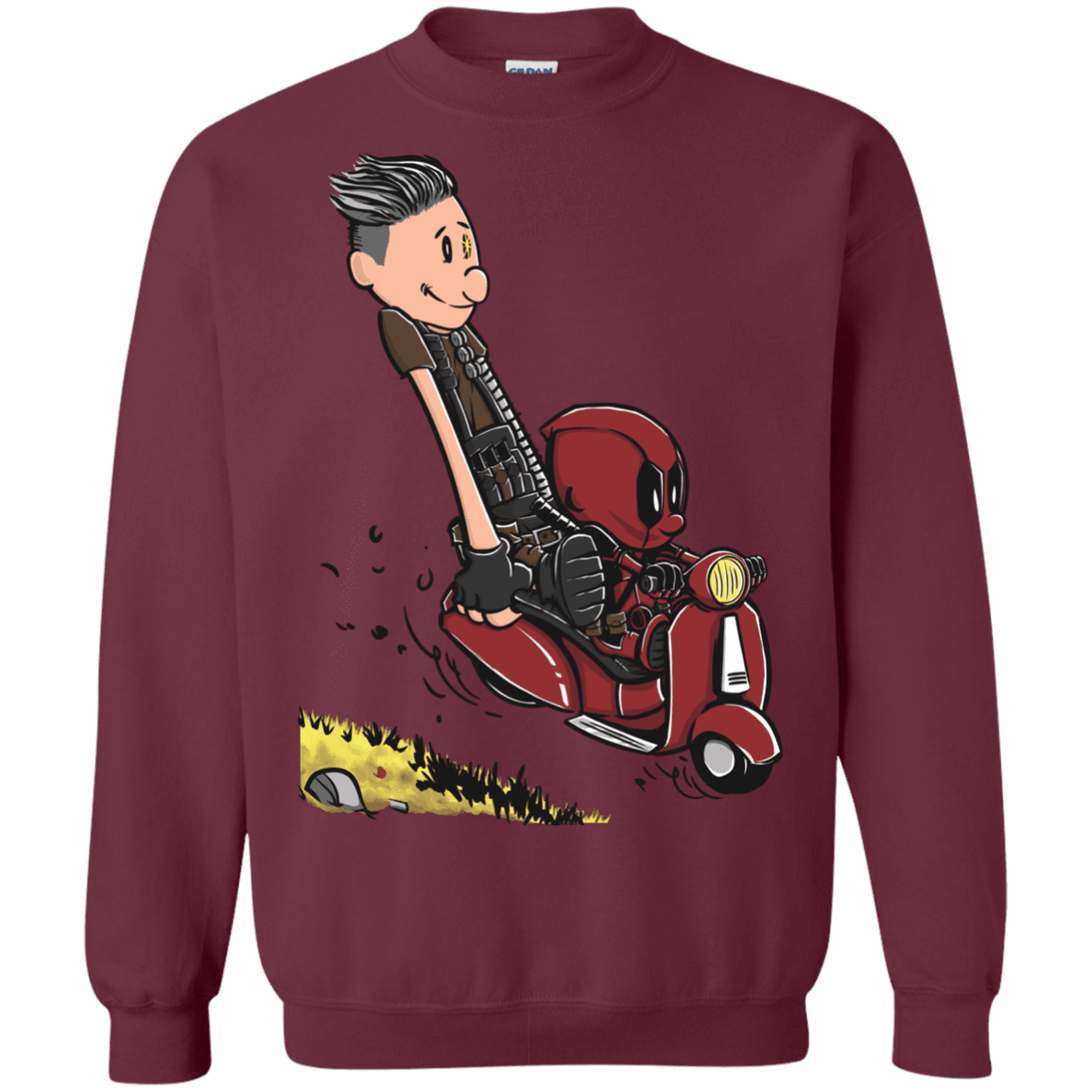 Sweatshirts Maroon / S Calvin & Deadpool Crewneck Sweatshirt