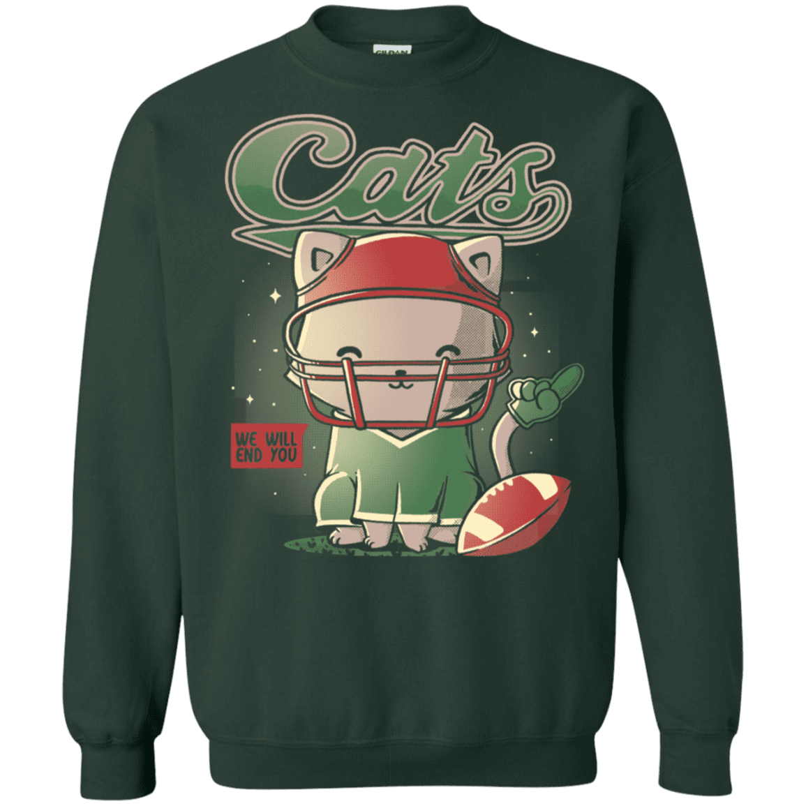 Sweatshirts Forest Green / S Cats Football Crewneck Sweatshirt