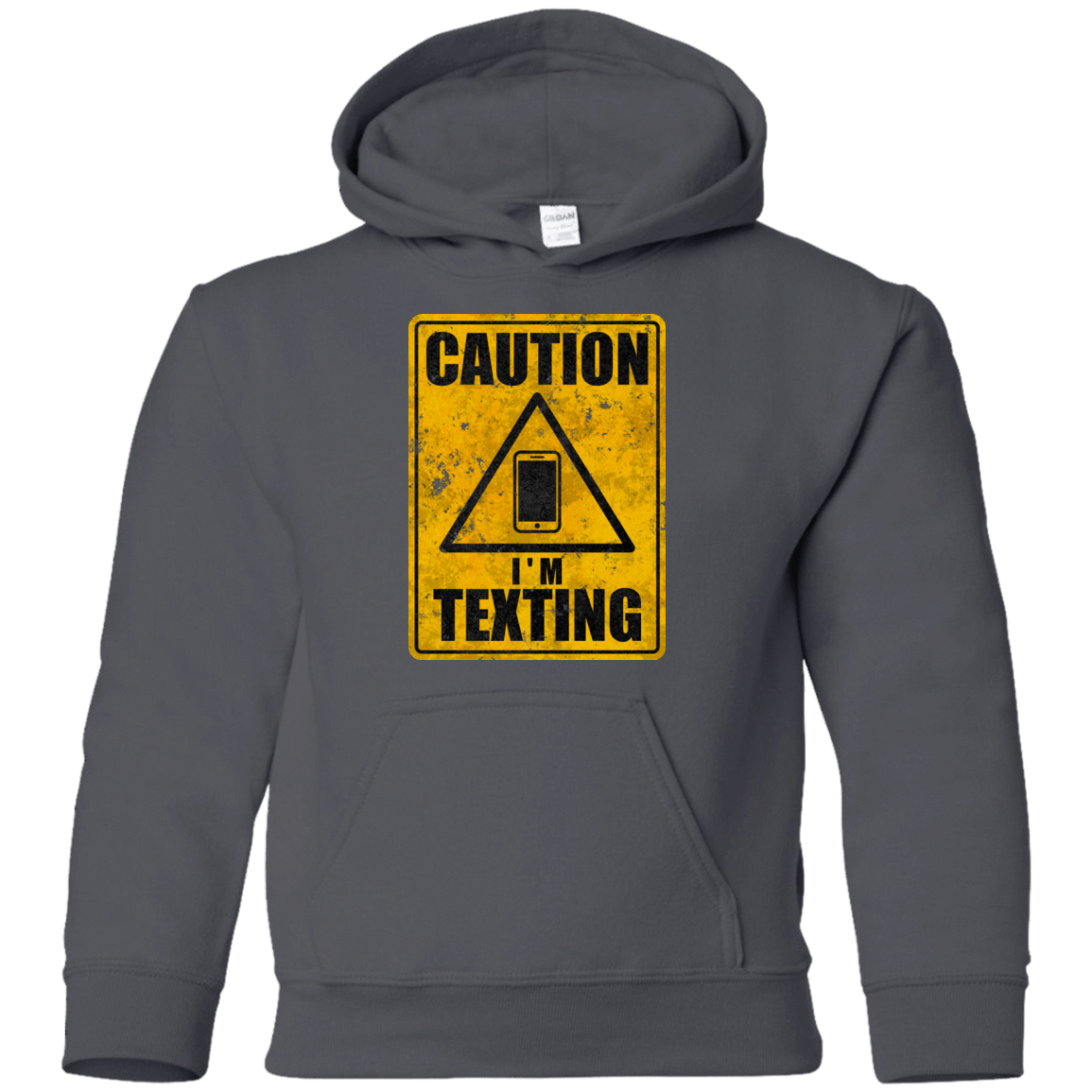Sweatshirts Charcoal / YS Caution I'm Texting Youth Hoodie