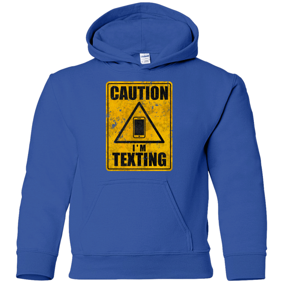 Sweatshirts Royal / YS Caution I'm Texting Youth Hoodie