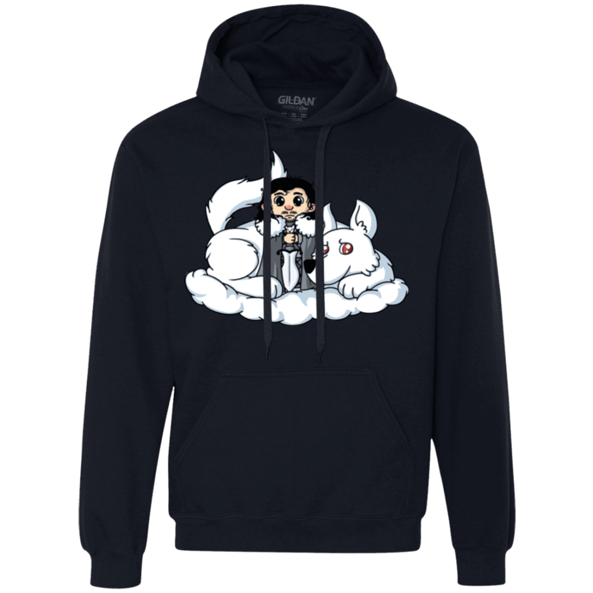 Sweatshirts Navy / Small Cute Jon Snow and Ghost Premium Fleece Hoodie