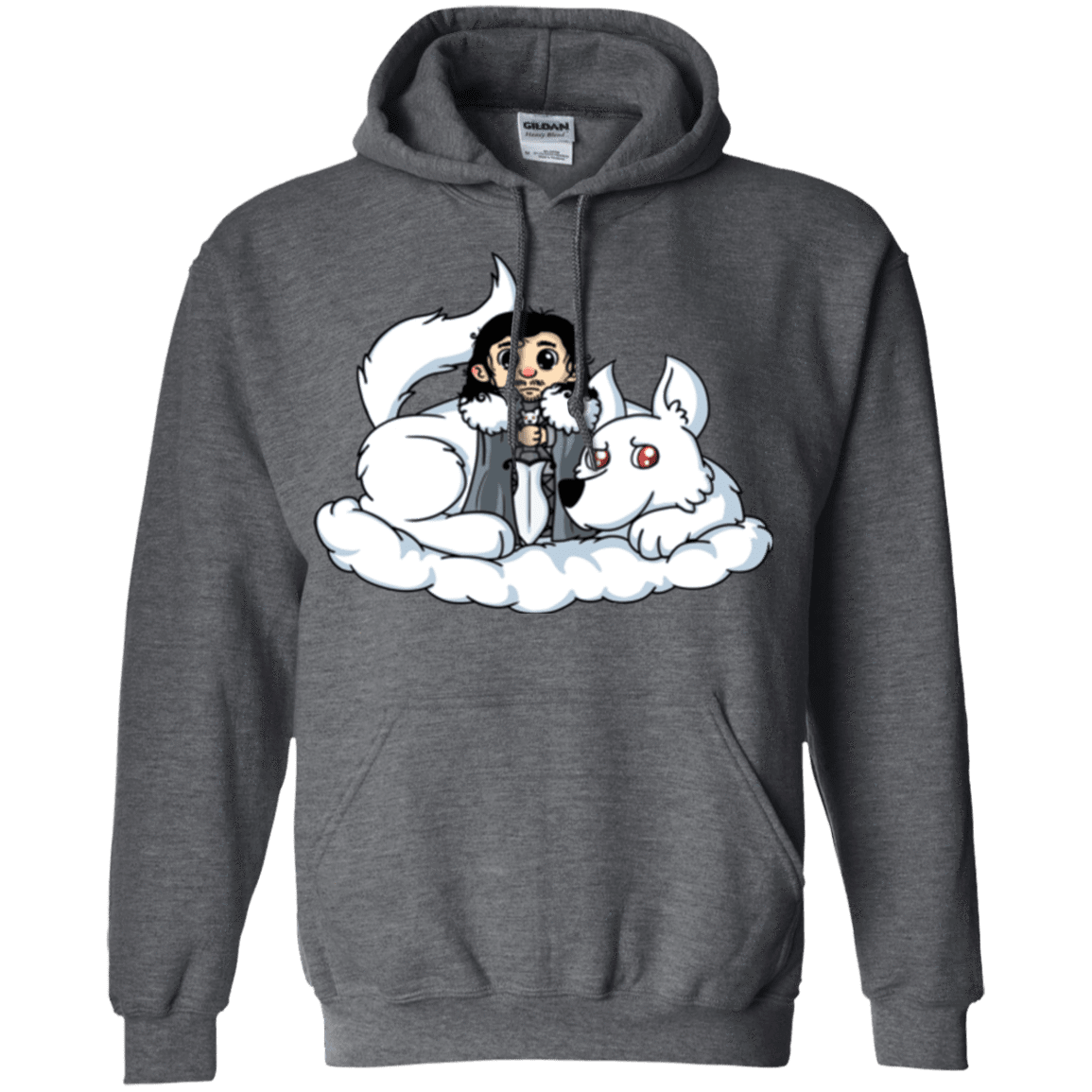 Sweatshirts Dark Heather / Small Cute Jon Snow and Ghost Pullover Hoodie