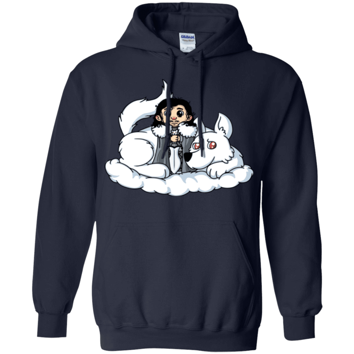 Sweatshirts Navy / Small Cute Jon Snow and Ghost Pullover Hoodie