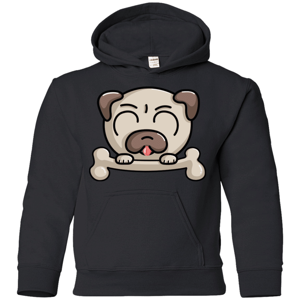 Sweatshirts Black / YS Cute Pug and Bone Youth Hoodie