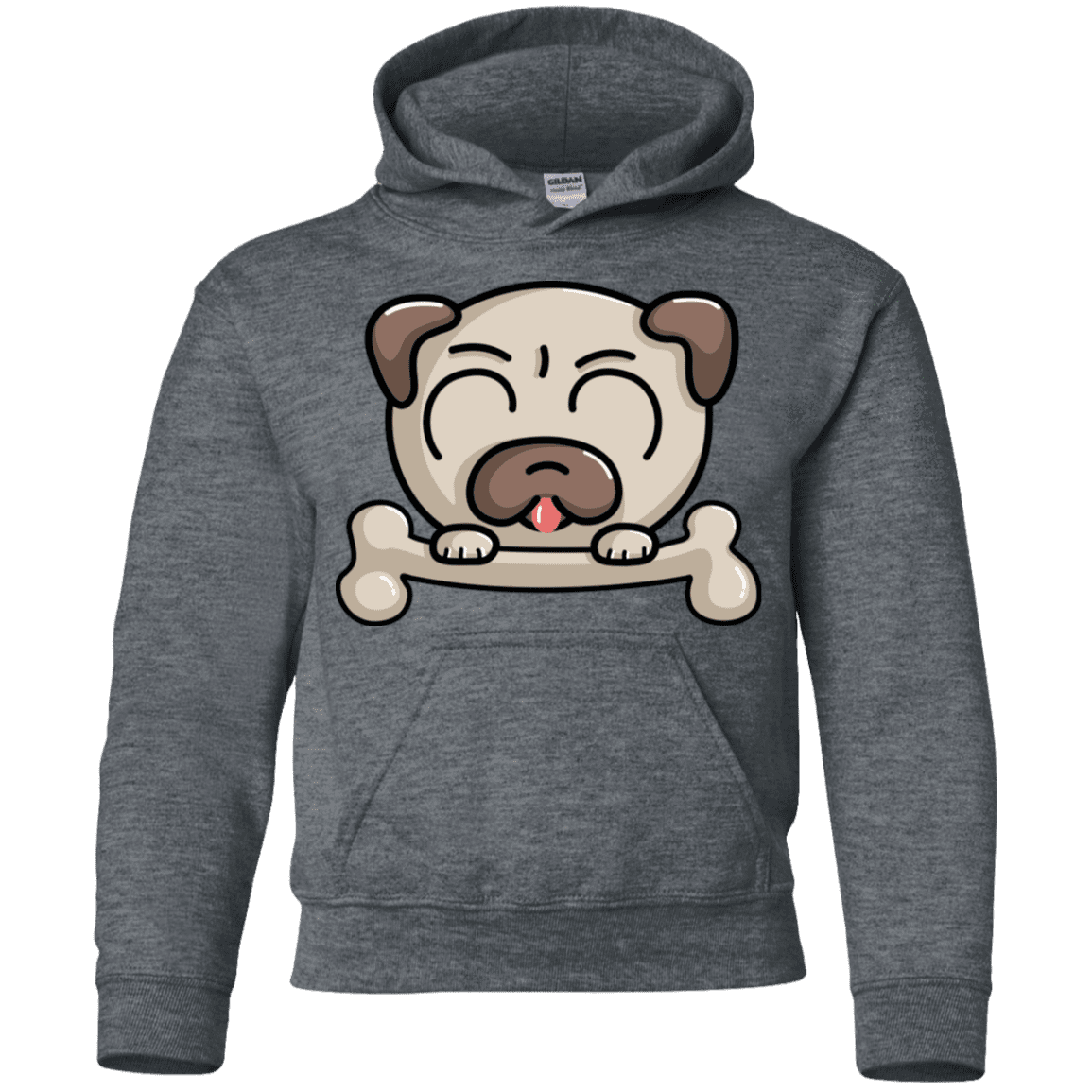 Sweatshirts Dark Heather / YS Cute Pug and Bone Youth Hoodie