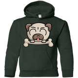 Sweatshirts Forest Green / YS Cute Pug and Bone Youth Hoodie