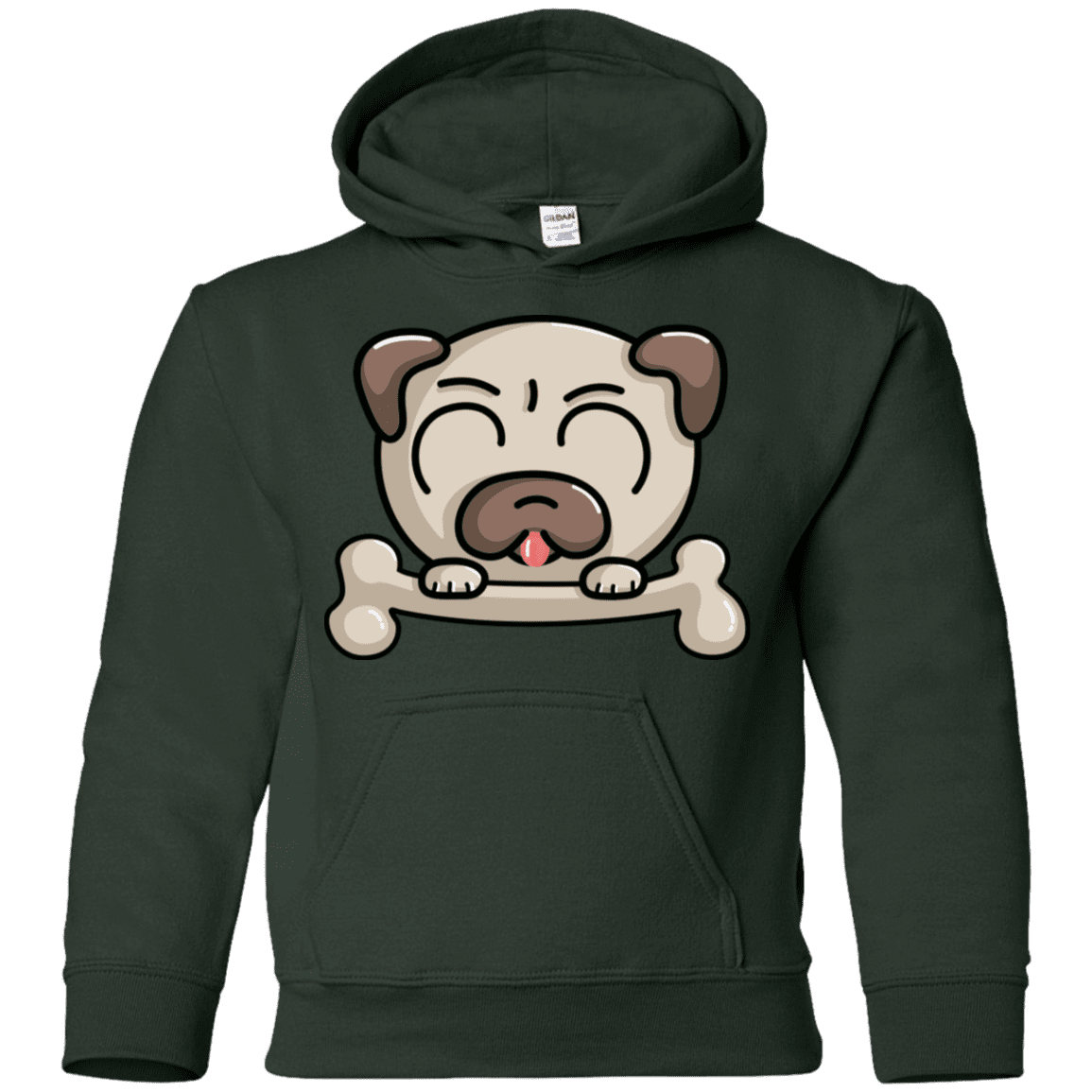 Sweatshirts Forest Green / YS Cute Pug and Bone Youth Hoodie