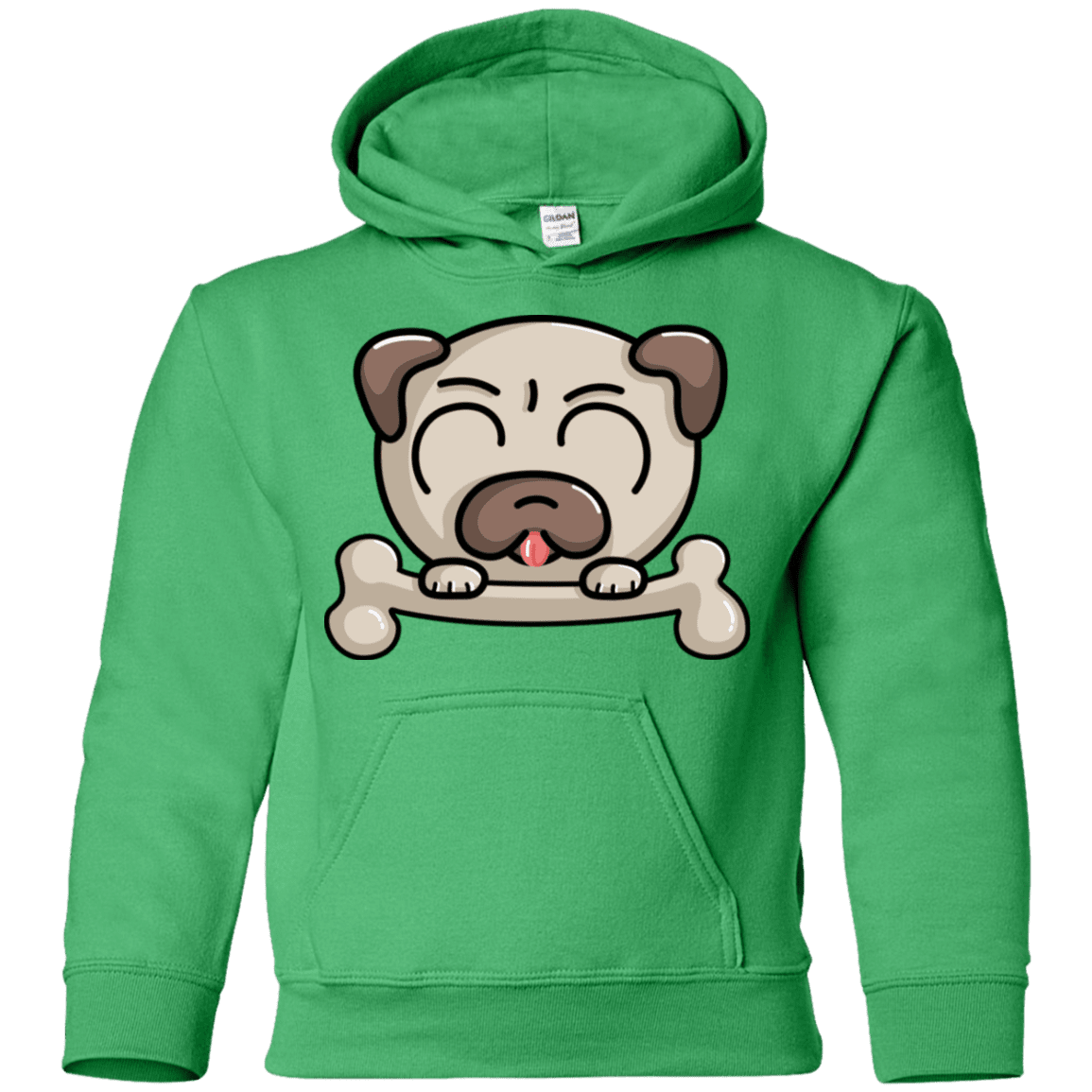 Sweatshirts Irish Green / YS Cute Pug and Bone Youth Hoodie