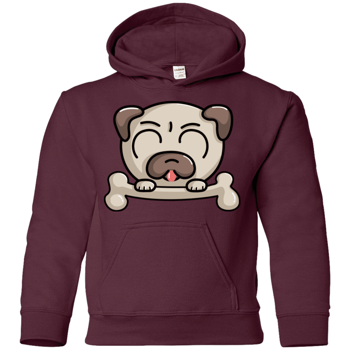 Sweatshirts Maroon / YS Cute Pug and Bone Youth Hoodie