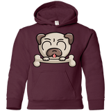 Sweatshirts Maroon / YS Cute Pug and Bone Youth Hoodie
