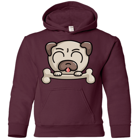 Sweatshirts Maroon / YS Cute Pug and Bone Youth Hoodie