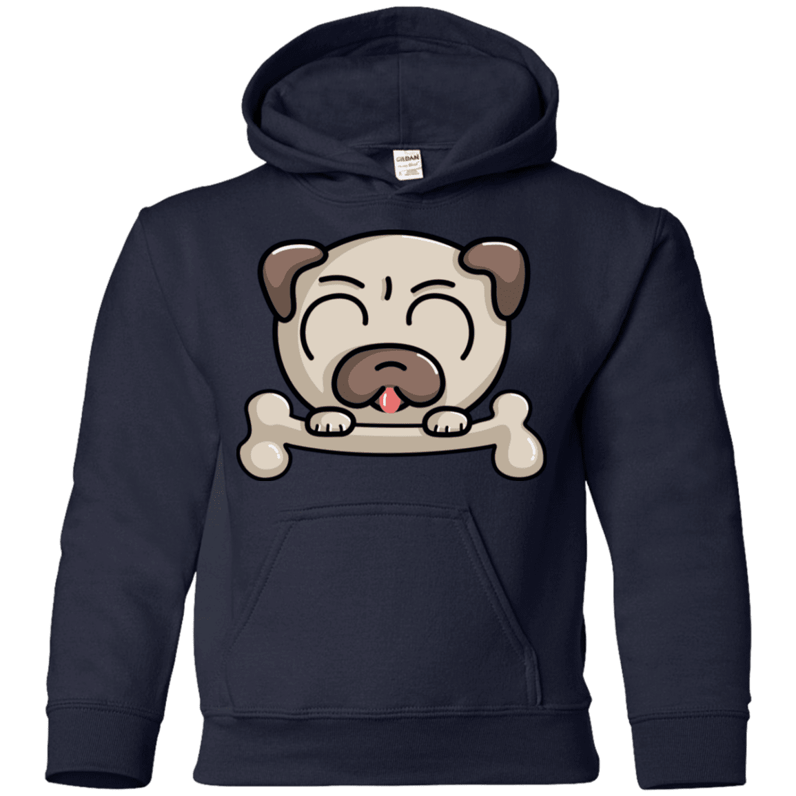 Sweatshirts Navy / YS Cute Pug and Bone Youth Hoodie