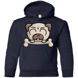 Sweatshirts Navy / YS Cute Pug and Bone Youth Hoodie