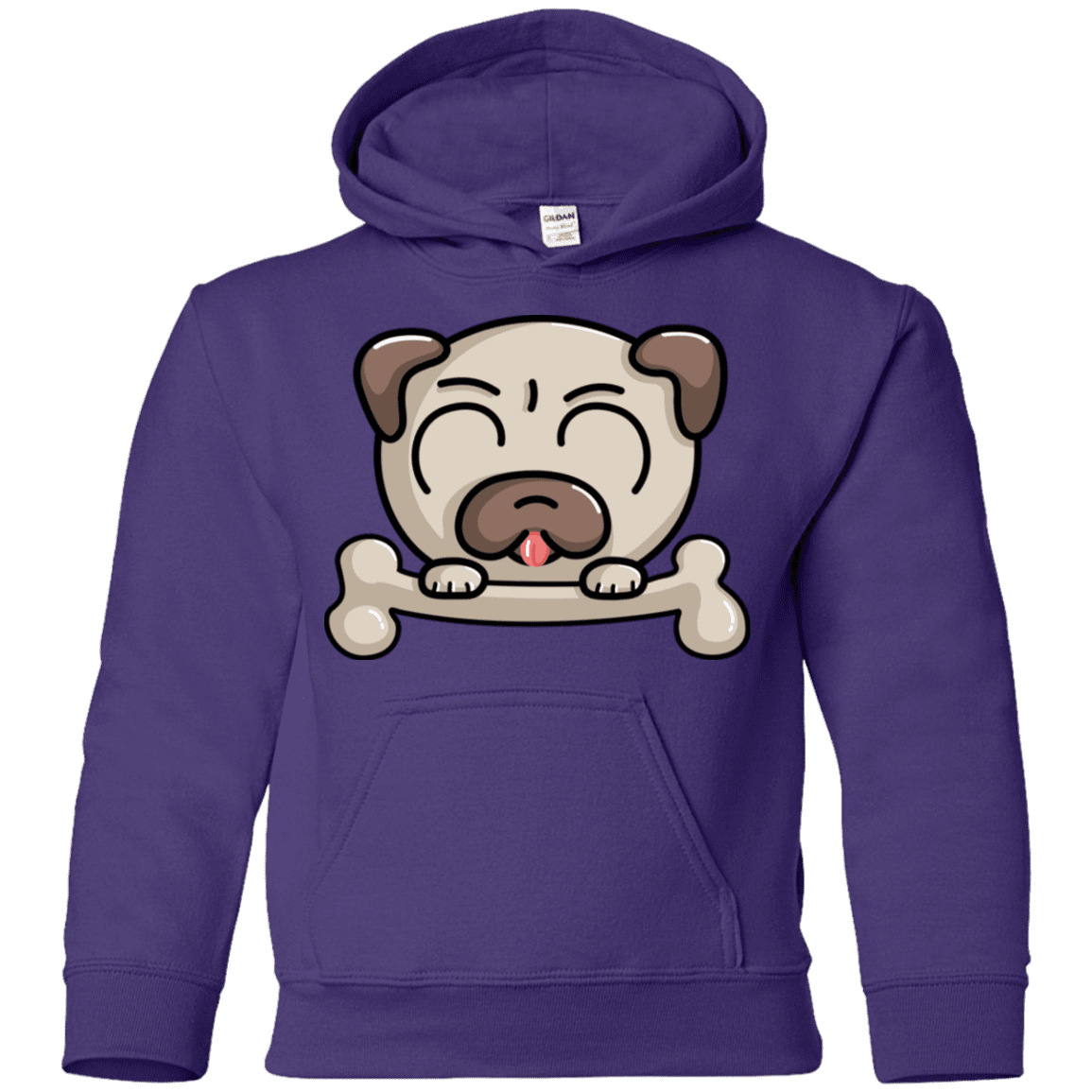 Sweatshirts Purple / YS Cute Pug and Bone Youth Hoodie