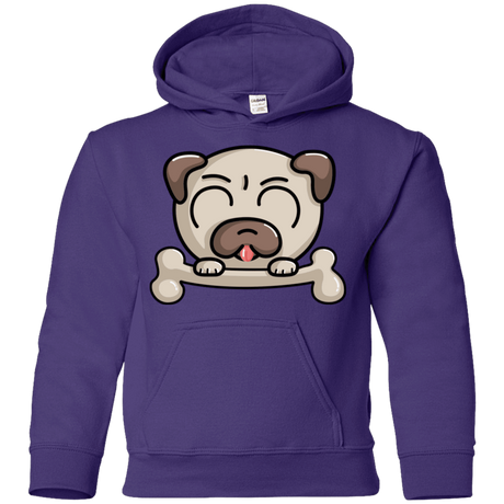 Sweatshirts Purple / YS Cute Pug and Bone Youth Hoodie