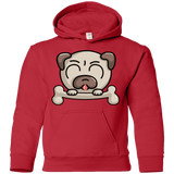 Sweatshirts Red / YS Cute Pug and Bone Youth Hoodie