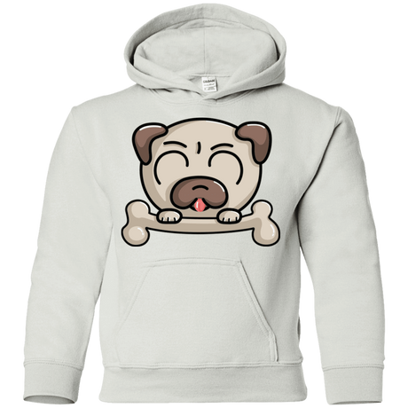 Sweatshirts White / YS Cute Pug and Bone Youth Hoodie