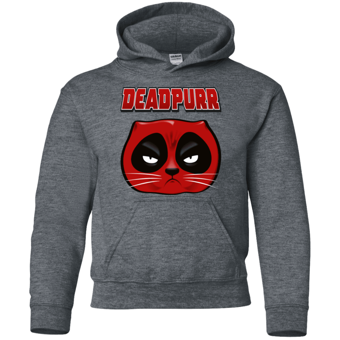 Sweatshirts Dark Heather / YS Deadpurr2 Youth Hoodie