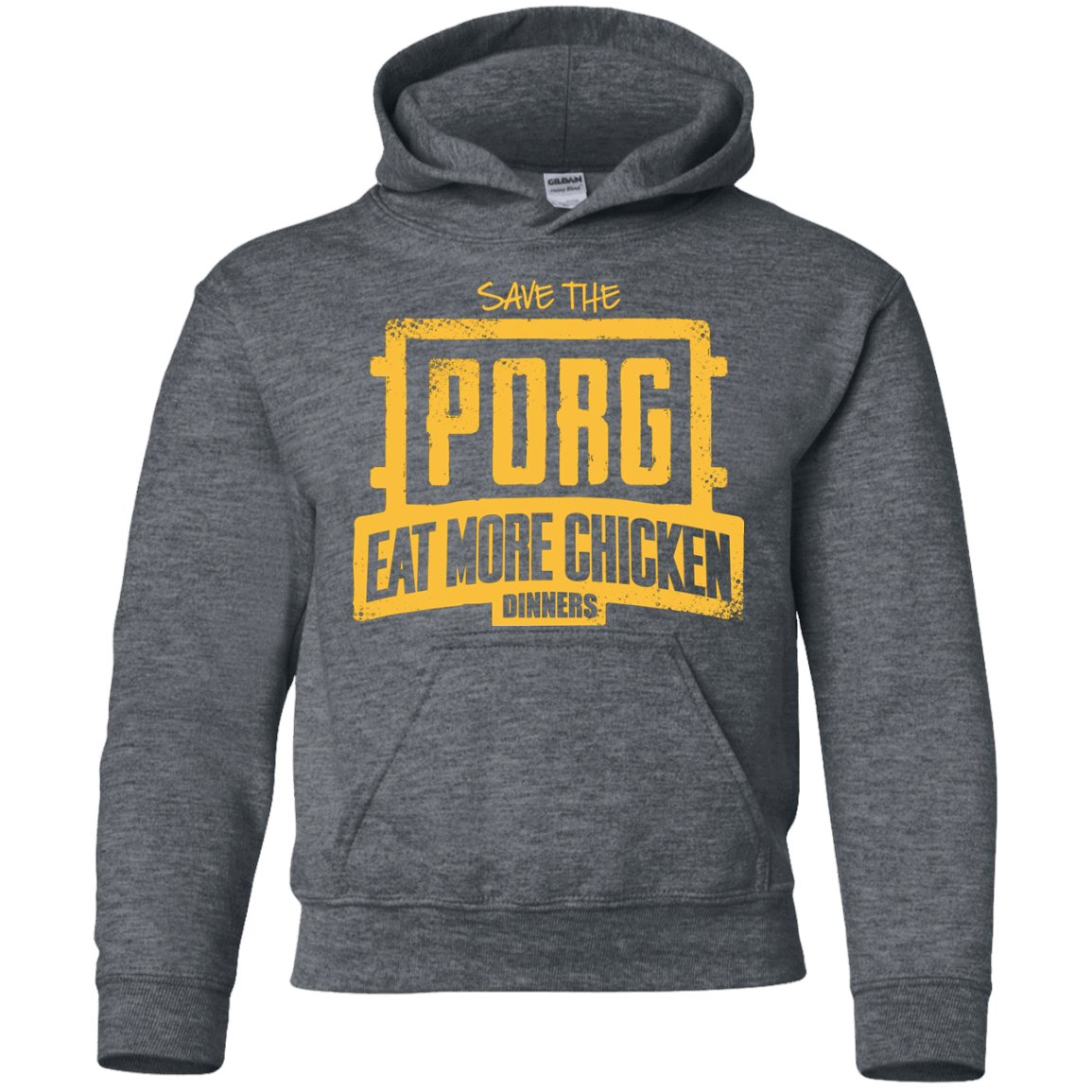 Sweatshirts Dark Heather / YS Eat More Chicken Youth Hoodie