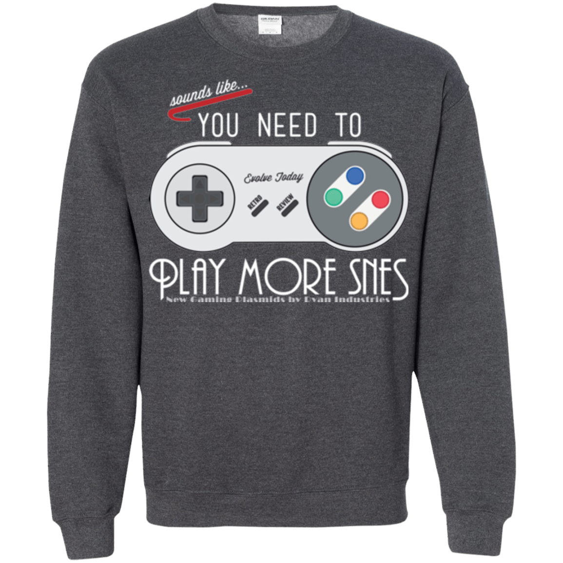 Sweatshirts Dark Heather / Small Evolve Today! Play More SNES Crewneck Sweatshirt