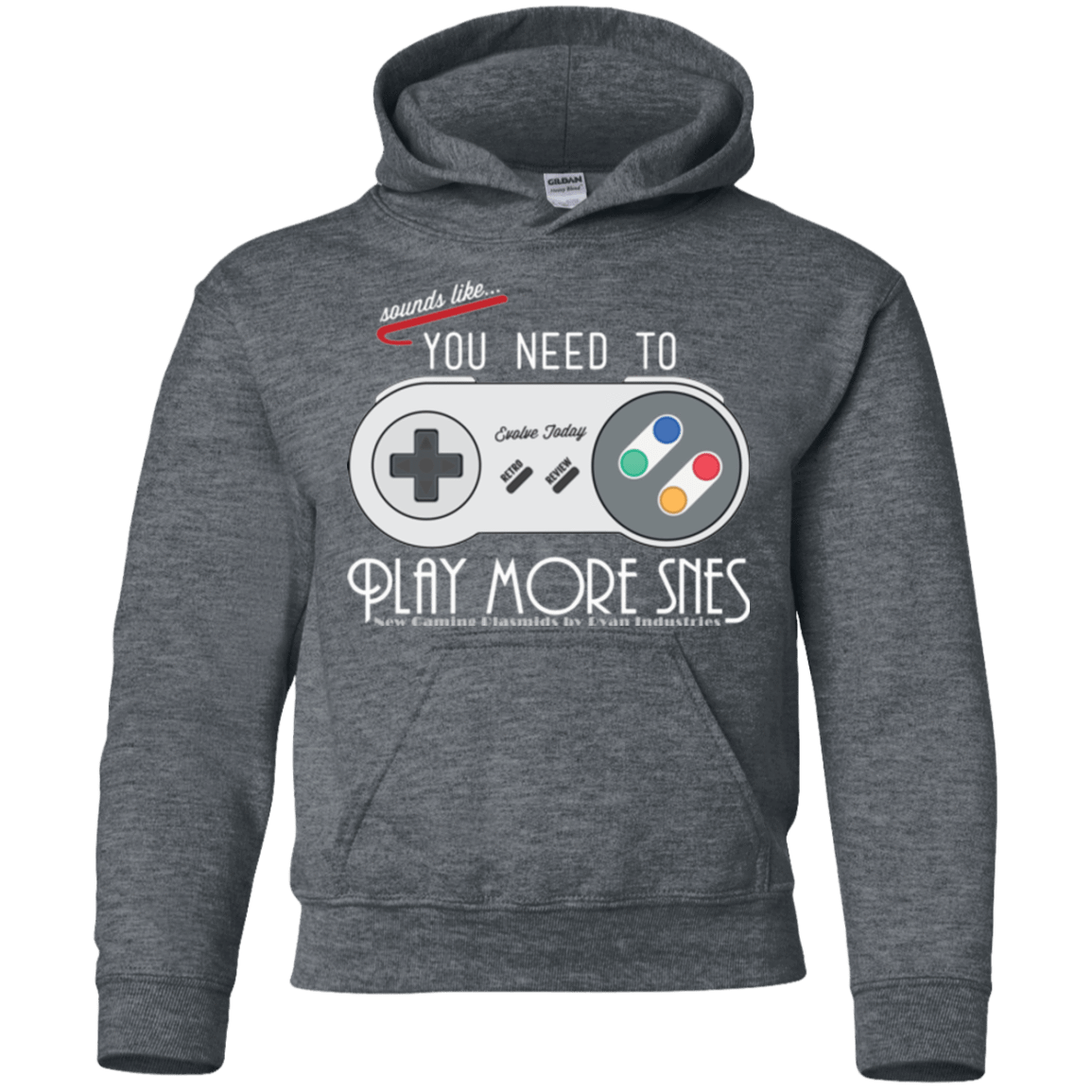 Sweatshirts Dark Heather / YS Evolve Today! Play More SNES Youth Hoodie